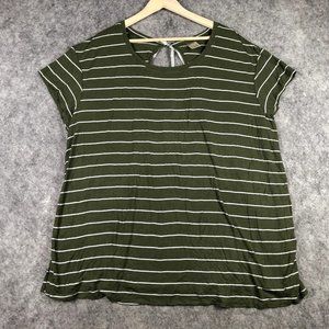 Terra Sky Top 3X 24 26 Green Striped Short Sleeve Cutout Tie Back Casual Knit